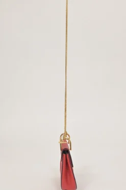 Red grained leather mini Drew shoulder bag