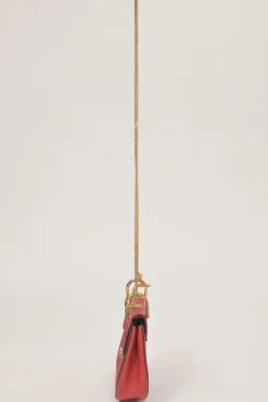 Red grained leather mini Drew shoulder bag