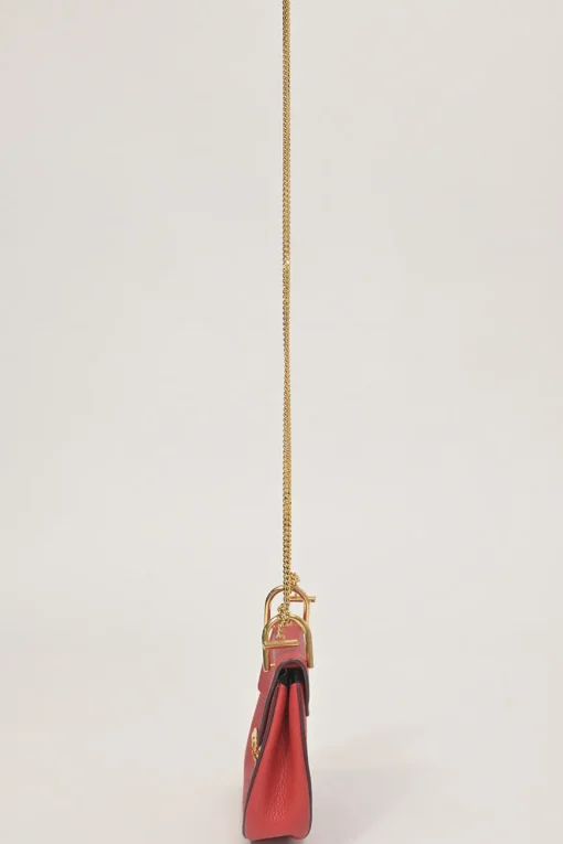 Red grained leather mini Drew shoulder bag