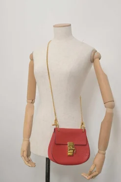 Red grained leather mini Drew shoulder bag