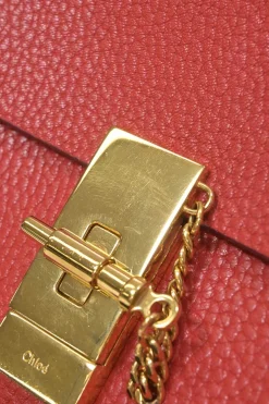 Red grained leather mini Drew shoulder bag