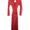 Red paneled silk-blend paneled semi-sheer single breasted notch collar tie-waist robe