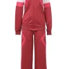 Red polyester-blend two-piece tracksuit with funnel collar zip-up jacket and high-rise wide-leg pants