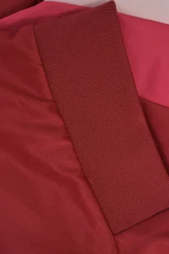 Red polyester-blend two-piece tracksuit with funnel collar zip-up jacket and high-rise wide-leg pants