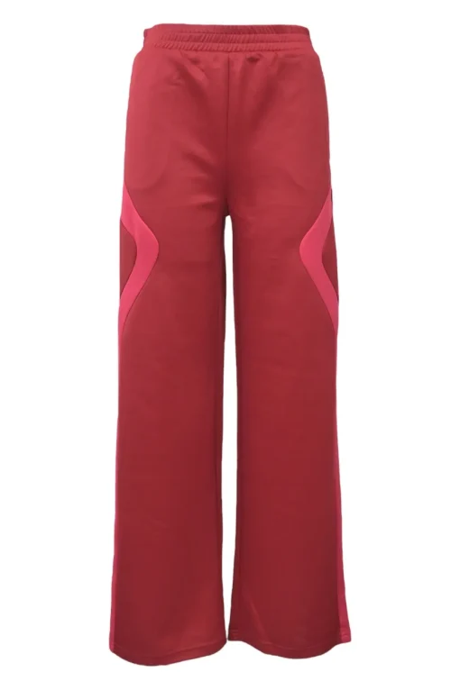 Red polyester-blend two-piece tracksuit with funnel collar zip-up jacket and high-rise wide-leg pants