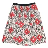 Red silk floral print pull-on A-line circle knee-length skirt with contrast waistband