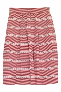 Red striped cotton pull-on pleated tulip-style skirt
