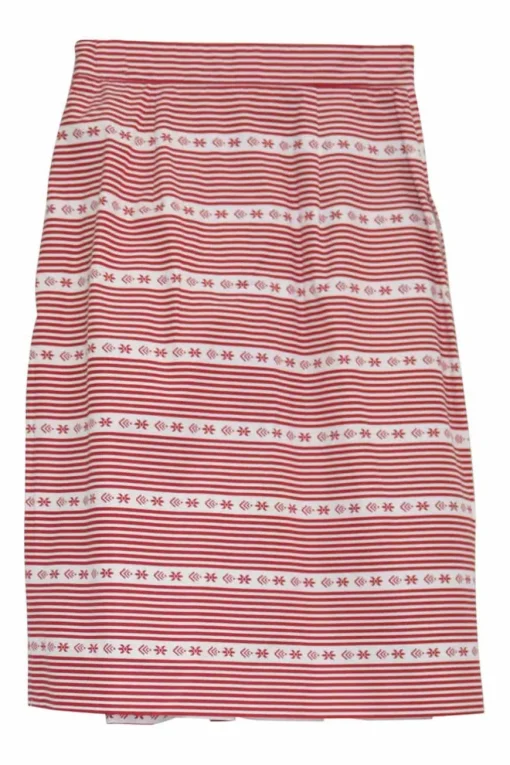 Red striped cotton pull-on pleated tulip-style skirt