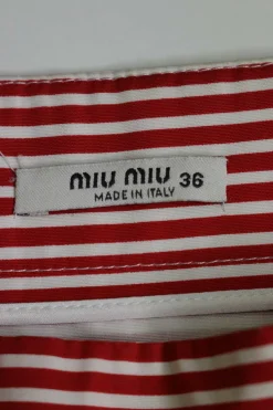 Red striped cotton pull-on pleated tulip-style skirt