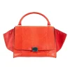 Red trapeze leather and suede Top handle bag with detachable strap