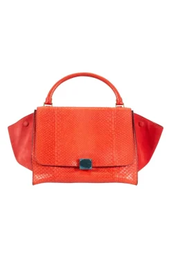 Red trapeze leather and suede Top handle bag with detachable strap