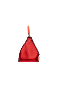 Red trapeze leather and suede Top handle bag with detachable strap