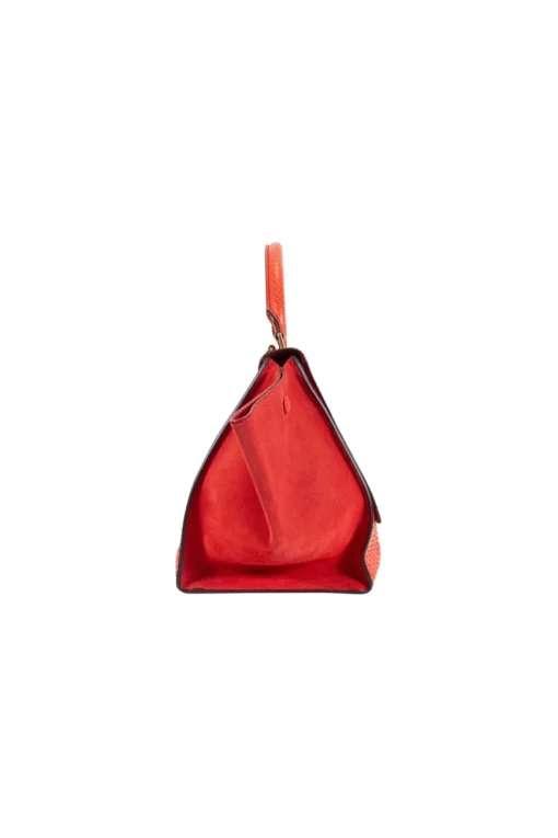 Red trapeze leather and suede Top handle bag with detachable strap