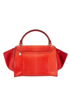Red trapeze leather and suede Top handle bag with detachable strap