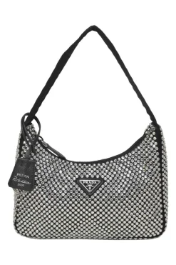Re-Edition 2000 black strass-embellished satin shoulder bag