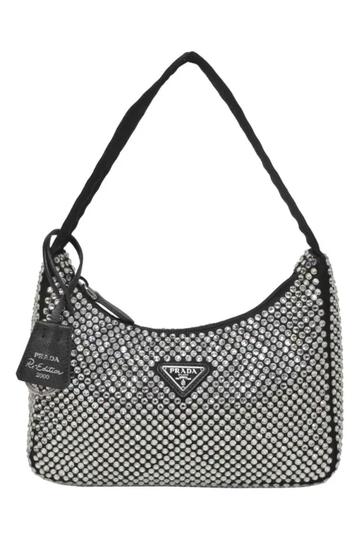 Re-Edition 2000 black strass-embellished satin shoulder bag