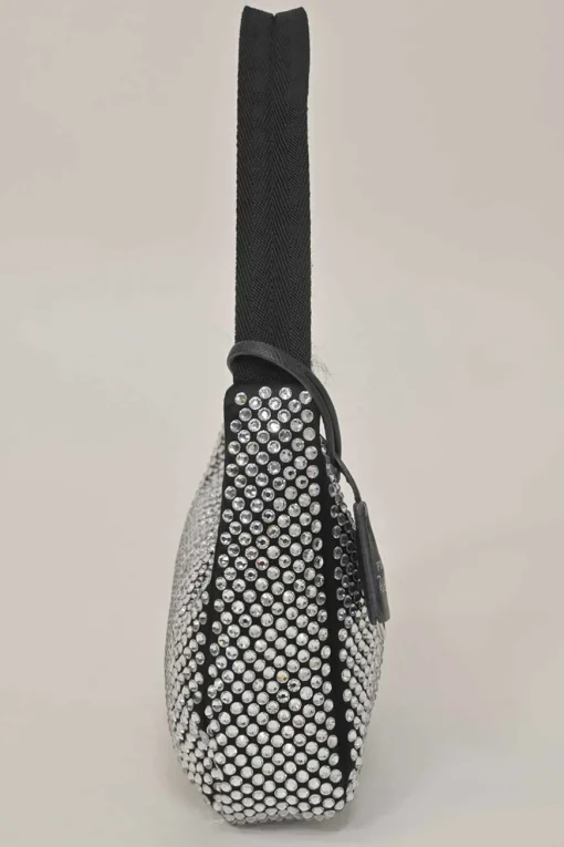 Re-Edition 2000 black strass-embellished satin shoulder bag