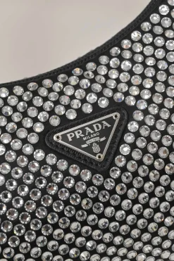 Re-Edition 2000 black strass-embellished satin shoulder bag