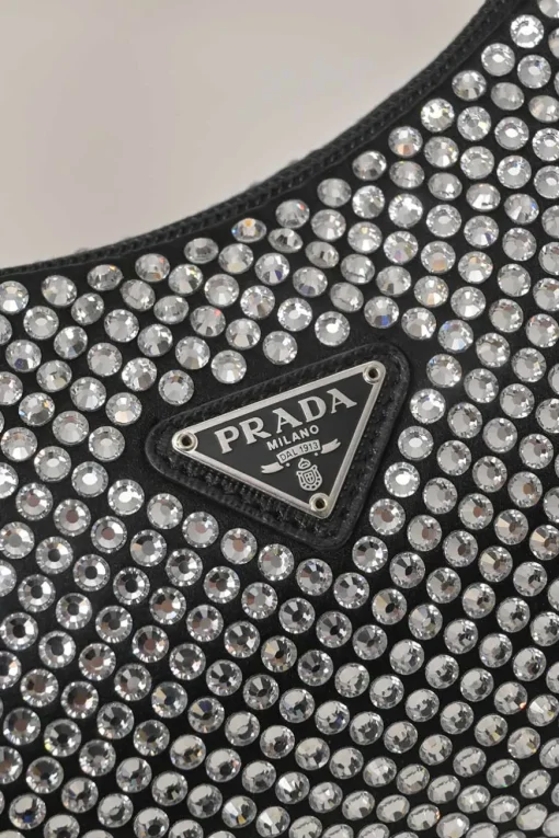 Re-Edition 2000 black strass-embellished satin shoulder bag