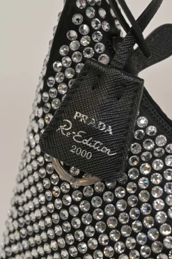Re-Edition 2000 black strass-embellished satin shoulder bag