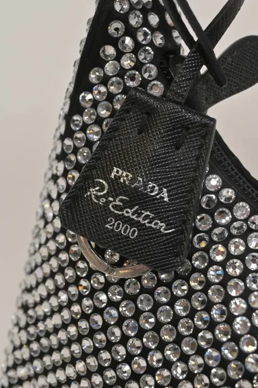Re-Edition 2000 black strass-embellished satin shoulder bag