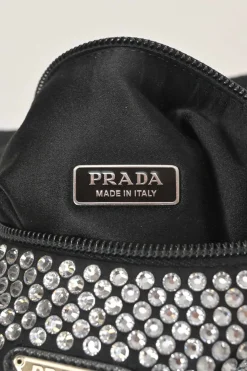 Re-Edition 2000 black strass-embellished satin shoulder bag