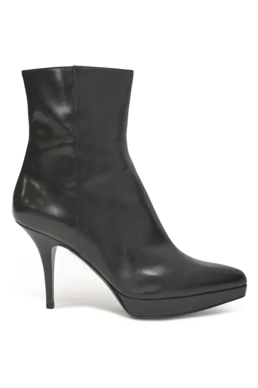 Rive Gauche black leather pointed-toe zip-up platform booties