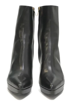 Rive Gauche black leather pointed-toe zip-up platform booties