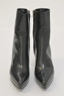 Rive Gauche black leather pointed-toe zip-up platform booties
