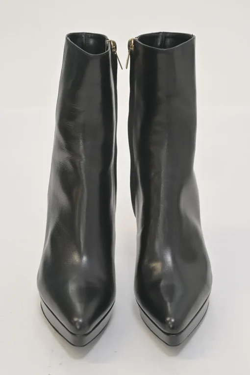 Rive Gauche black leather pointed-toe zip-up platform booties