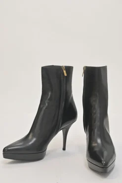 Rive Gauche black leather pointed-toe zip-up platform booties