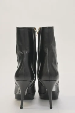 Rive Gauche black leather pointed-toe zip-up platform booties