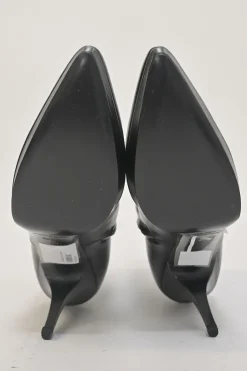 Rive Gauche black leather pointed-toe zip-up platform booties
