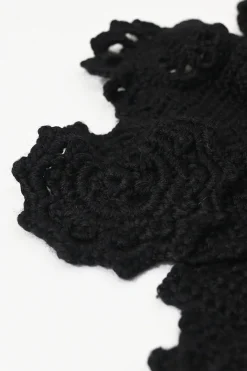 Rive Gauche black wool crochet floral boutonnière