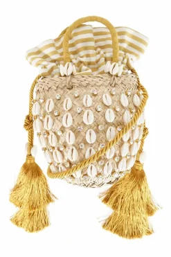 Riviera Mini Tasseled Crystal Embellished Raffia And Canvas Bucket Bag