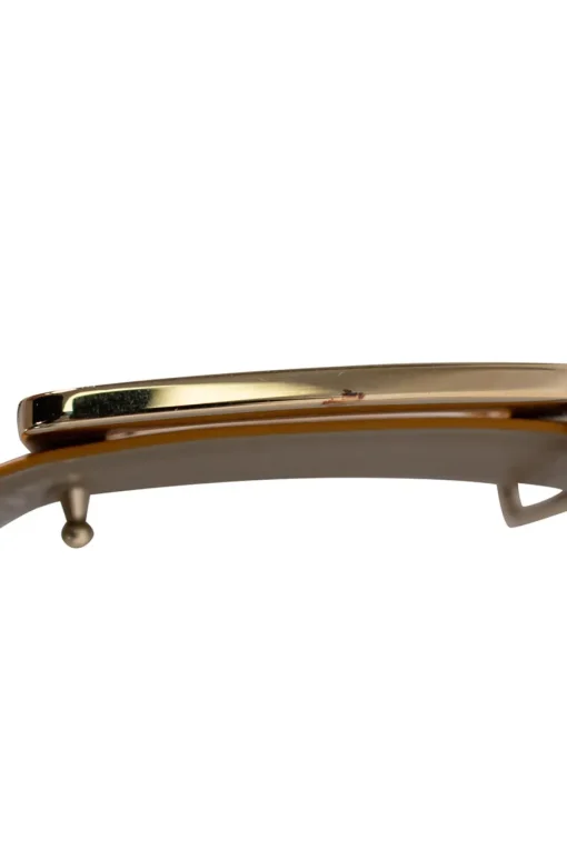 Roger Vivier mustard color leather belt, with signature rectangular belt in gold tone metal