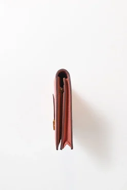 Rose tea calfskin leather Béarn Gusset long wallet with yellow gold-plated hardware