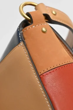 Royal navy natural vachetta leather Miller colour-block handbag