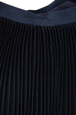 Sacai Black wool wrap-style pleated skirt with a high rise and a mid-length, navy waist and belt