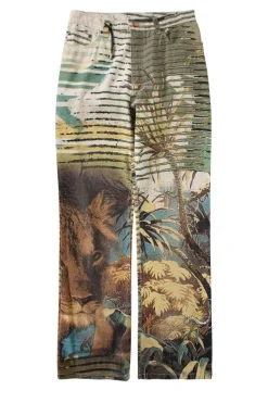 Safari lion prints leather zipper jacket and long pants set