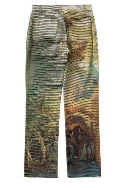 Safari lion prints leather zipper jacket and long pants set