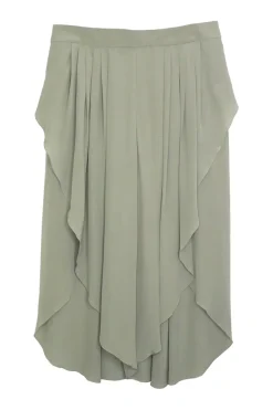Sage green draped silk crêpe de Chine culottes