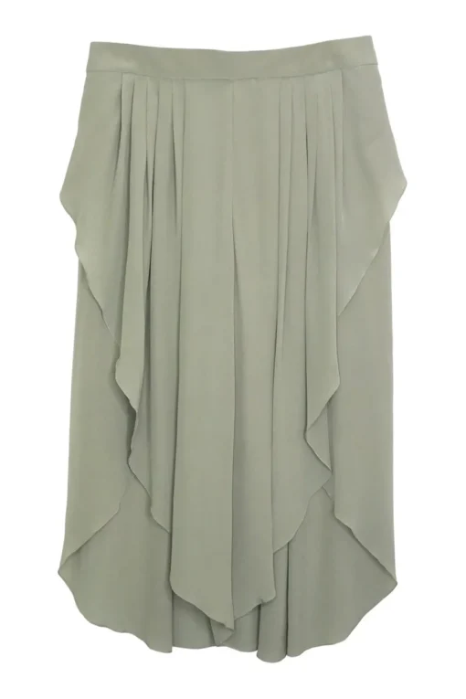 Sage green draped silk crêpe de Chine culottes