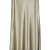 Sage green triacetate-blend satin-crêpe fluted midi skirt