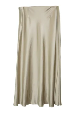 Sage green triacetate-blend satin-crêpe fluted midi skirt