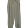 Sage polyester-blend crêpe pull-on belted Mika pleated trousers with tapered button cuffs