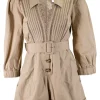 Sand cotton poplin romper with lace and belt