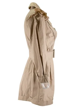 Sand cotton poplin romper with lace and belt