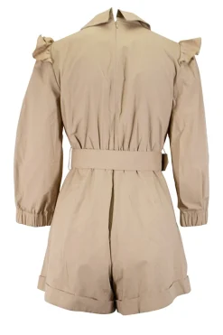 Sand cotton poplin romper with lace and belt