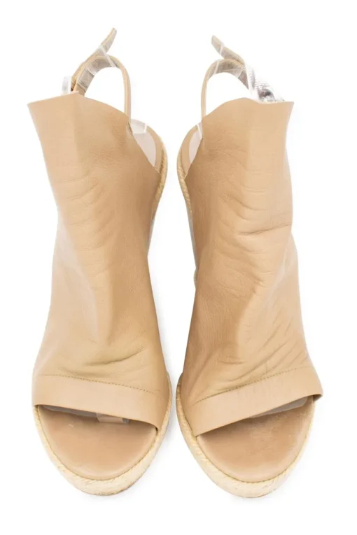Sand grained leather open toe slingback wedge